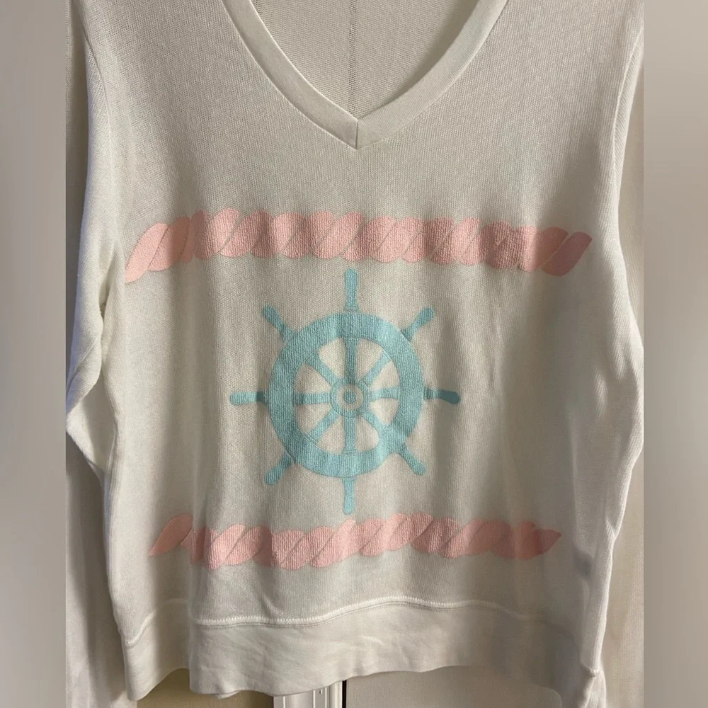 Wildfox Sweater‎ V Neck White Sailor Pullover Medium